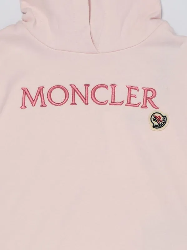 Felpa bambina Moncler in cotone con logo ricamato Rosa