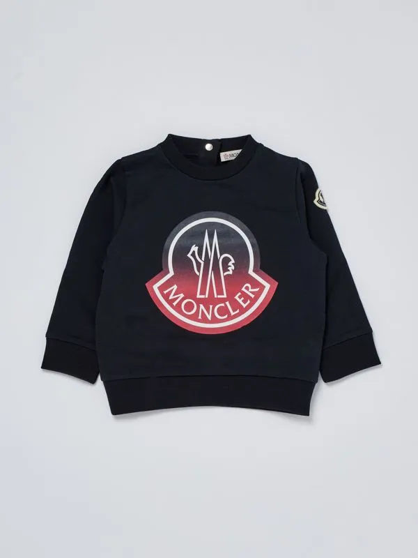 Felpa bambino Moncler in cotone stretch con logo stampato Blu