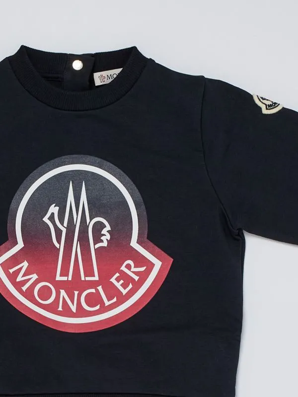 Felpa bambino Moncler in cotone stretch con logo stampato Blu