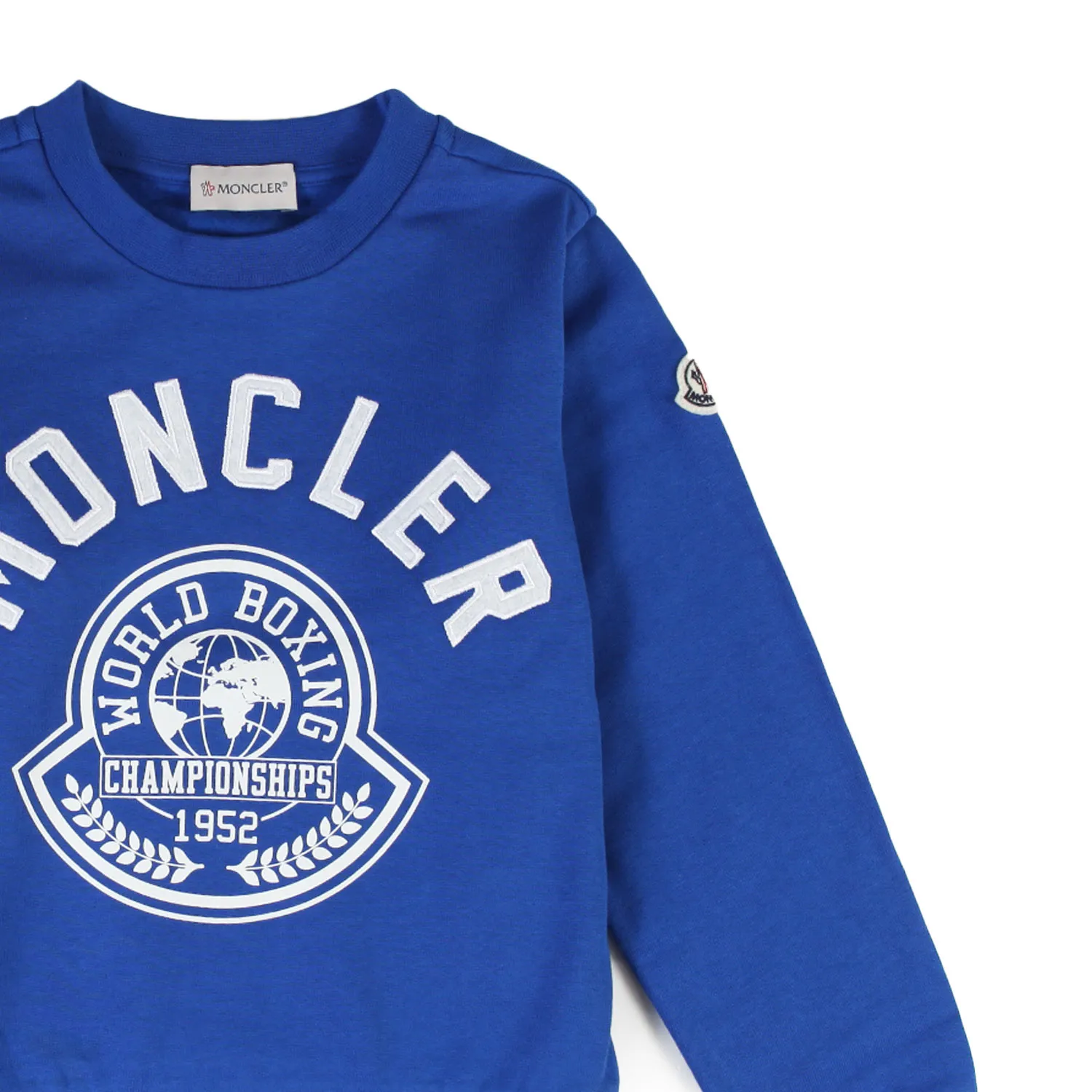 Felpa Moncler Blu Royal Con Maxi Logo Bianco