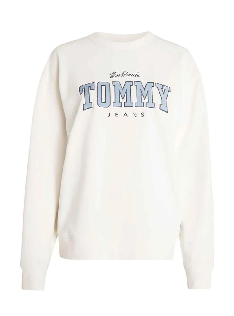 Felpa Tommy Jeans Varsity Luxe Bianco Donna