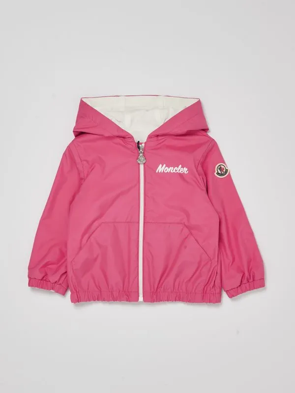 Giacca bambina Moncler in tessuto tecnico con cappuccio fisso Fuxia