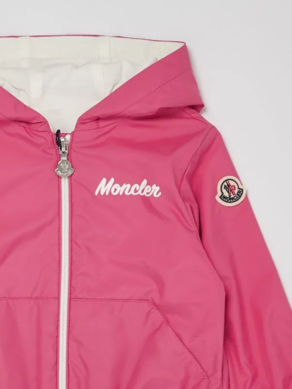 Giacca bambina Moncler in tessuto tecnico con cappuccio fisso Fuxia