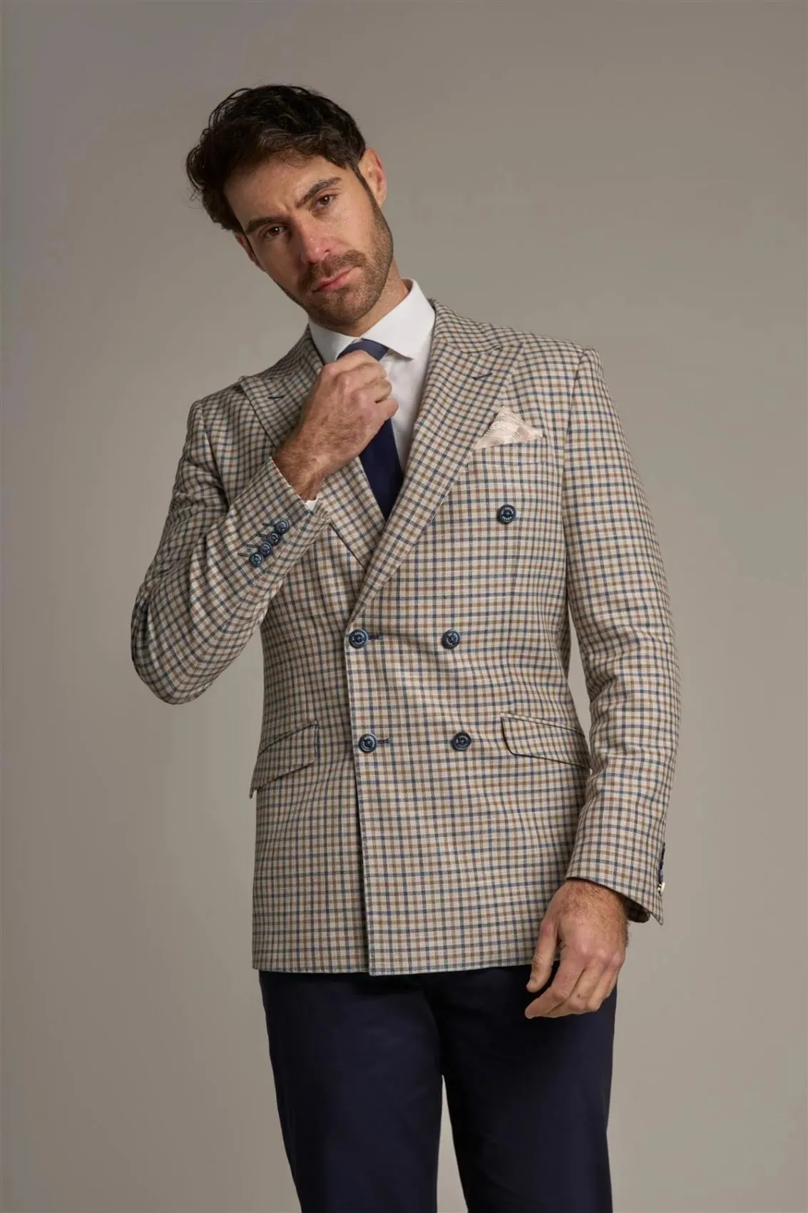 Giacca beige quadri cavani slim fit a doppiopetto