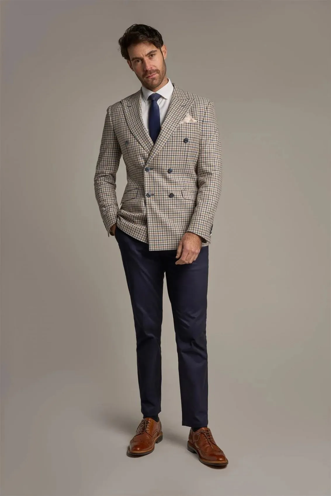 Giacca beige quadri cavani slim fit a doppiopetto