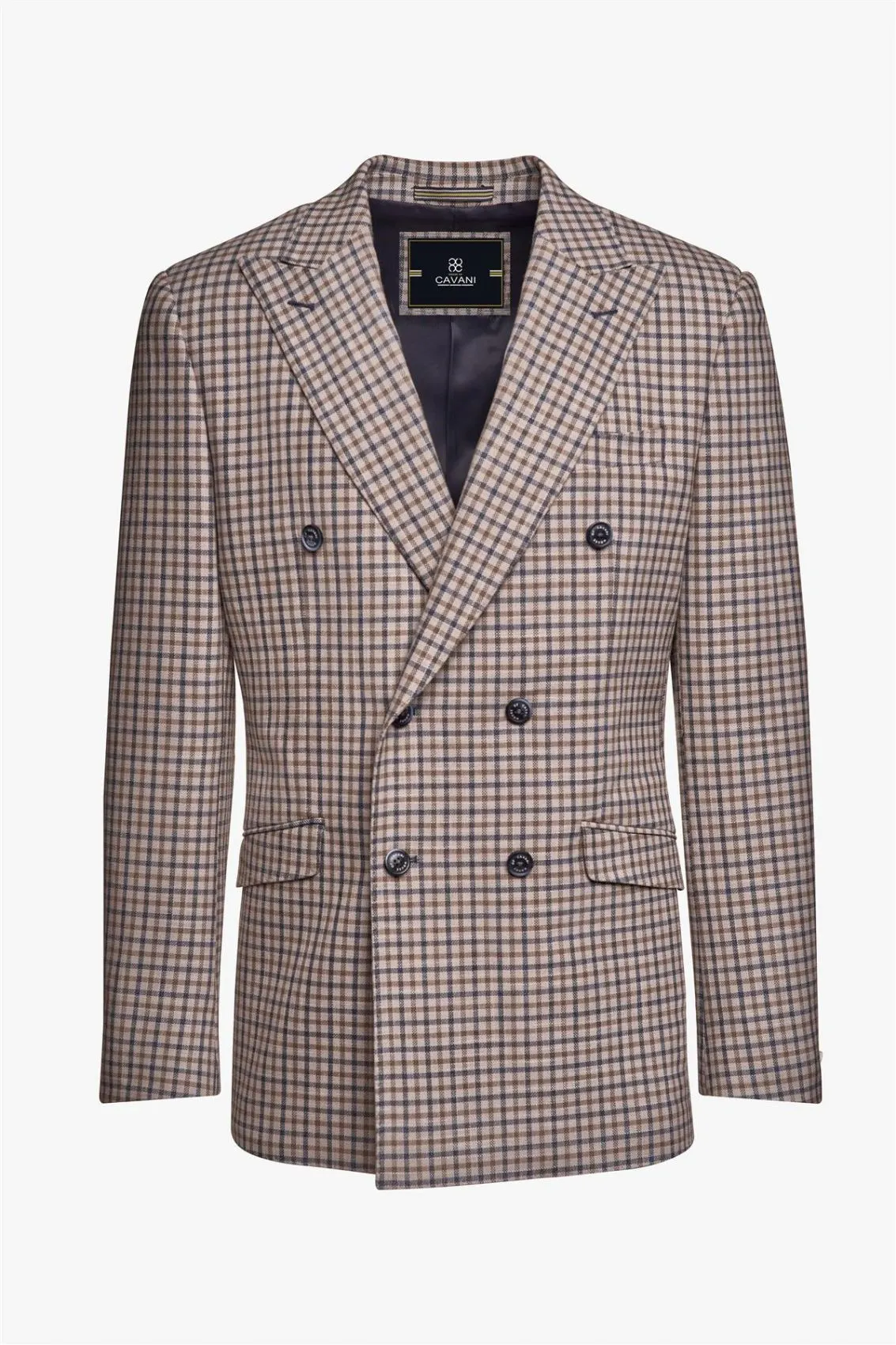 Giacca beige quadri cavani slim fit a doppiopetto