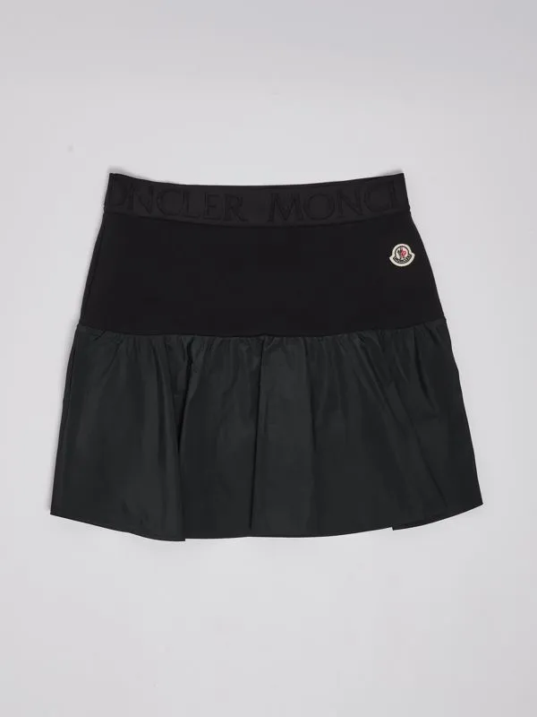 Gonna bambina Moncler in cotone e tessuto tecnico Nero