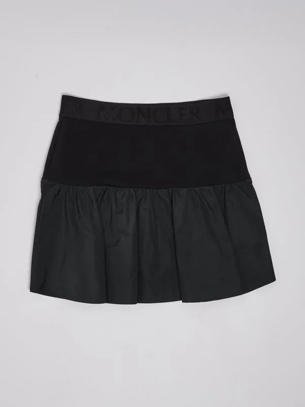 Gonna bambina Moncler in cotone e tessuto tecnico Nero