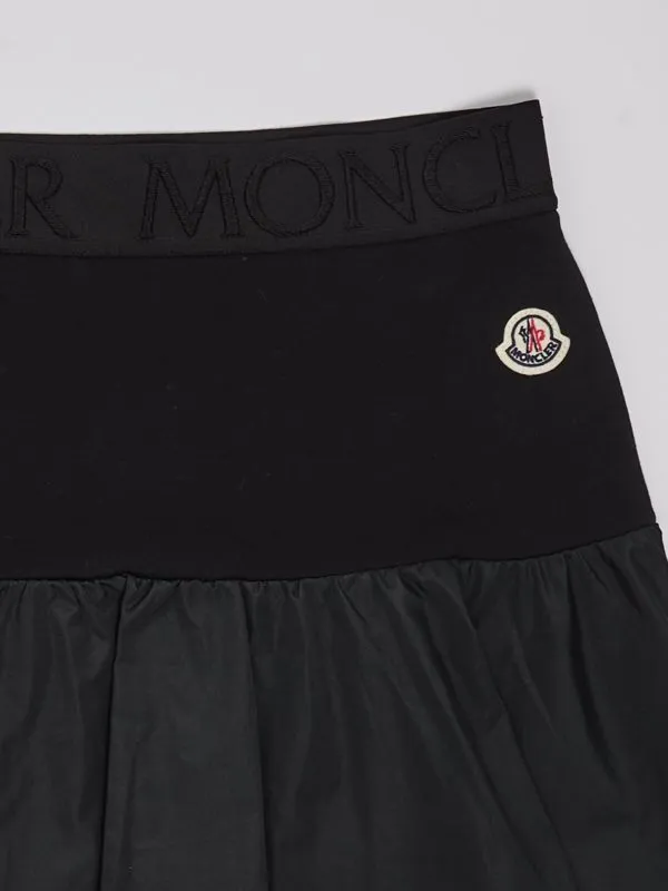 Gonna bambina Moncler in cotone e tessuto tecnico Nero
