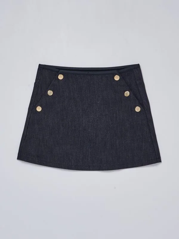Gonna bambina Moncler in denim con bottoni Denim Scuro