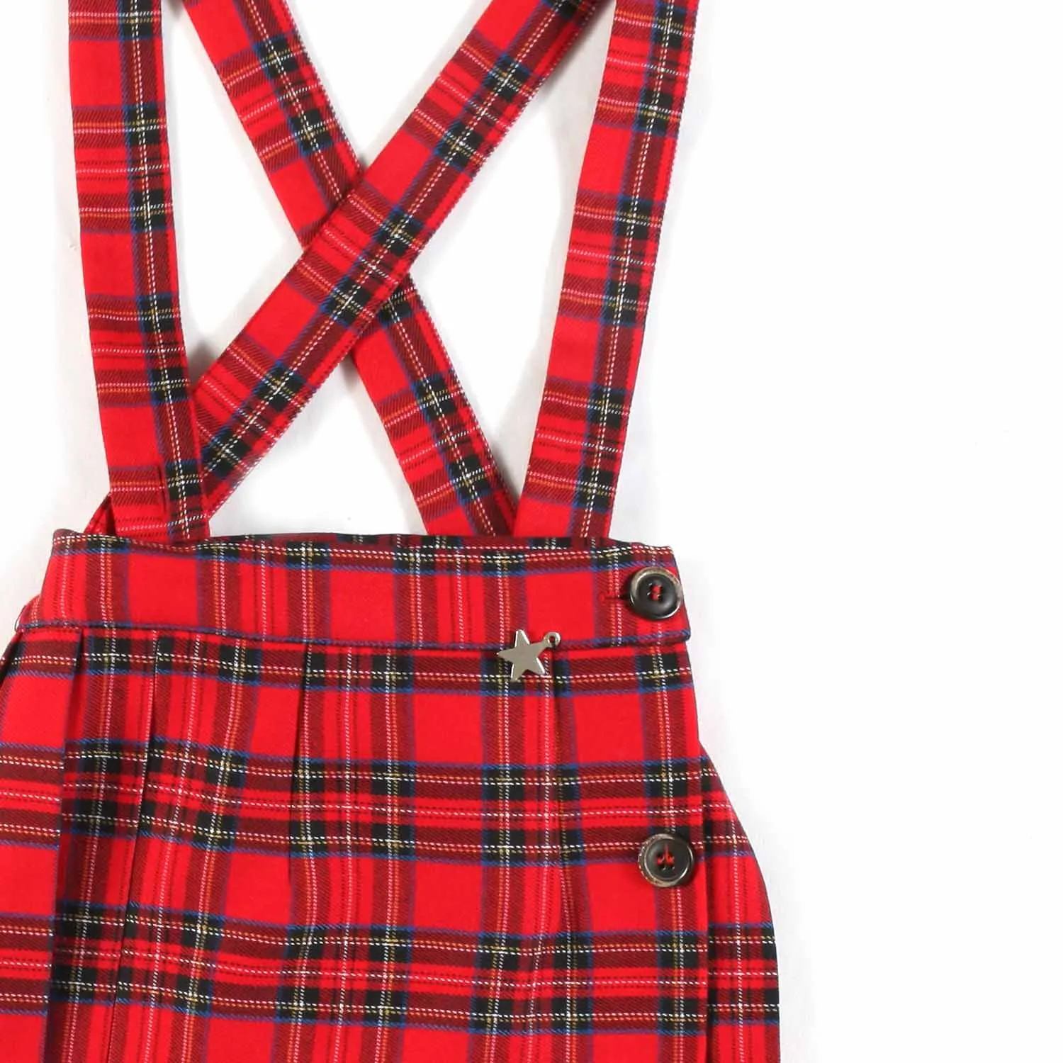 Gonna Tartan Rossa Con Bretelle Bambina E Teen