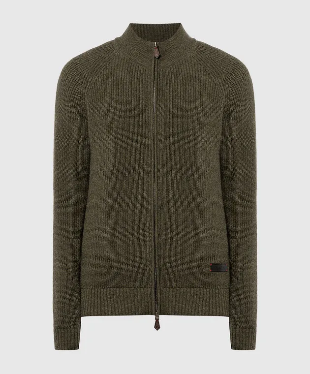 ISAIA Cardigan in cashmere verde con logo MG8305YP011