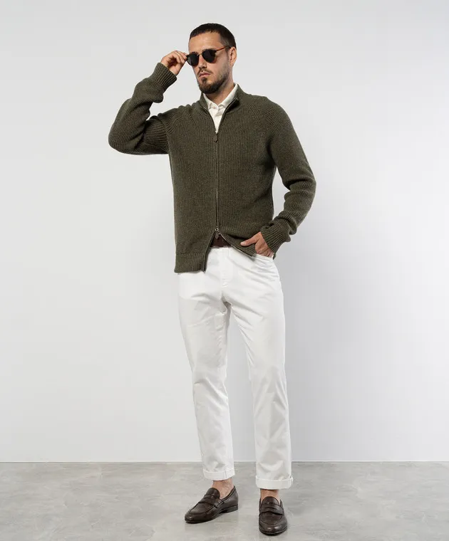 ISAIA Cardigan in cashmere verde con logo MG8305YP011