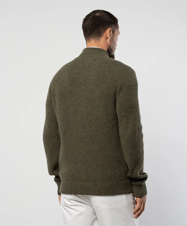 ISAIA Cardigan in cashmere verde con logo MG8305YP011