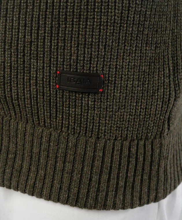 ISAIA Cardigan in cashmere verde con logo MG8305YP011