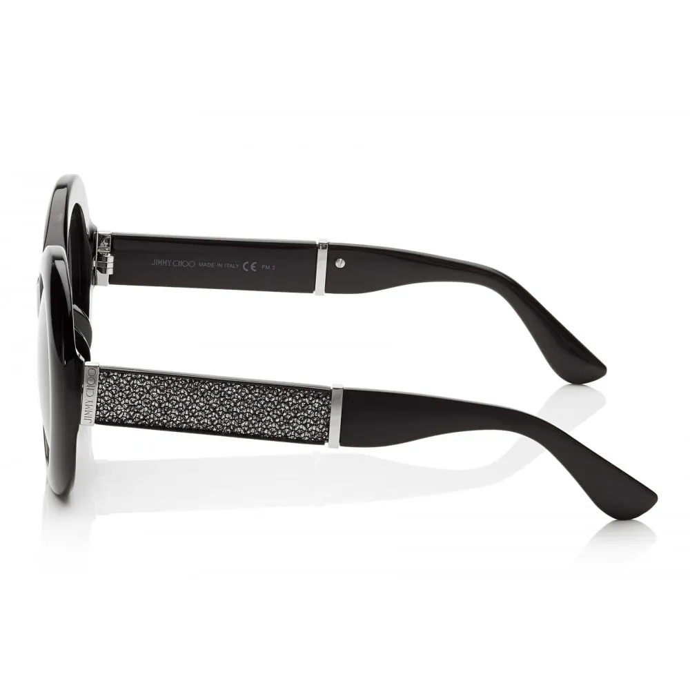 Jimmy Choo - Wendy - Occhiali da Sole con Montatura Rotonda Nera e Dettagli in Lurex - Jimmy Choo Eyewear