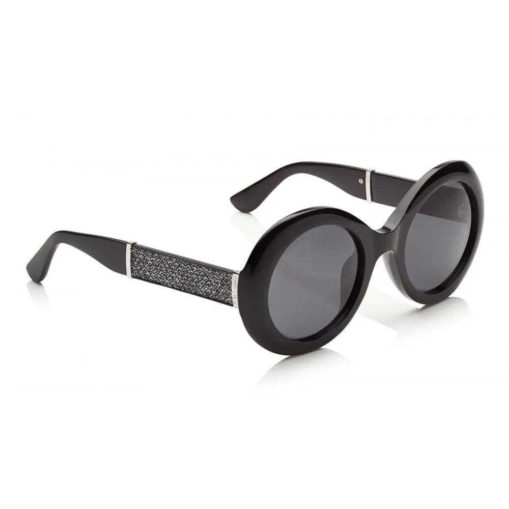 Jimmy Choo - Wendy - Occhiali da Sole con Montatura Rotonda Nera e Dettagli in Lurex - Jimmy Choo Eyewear