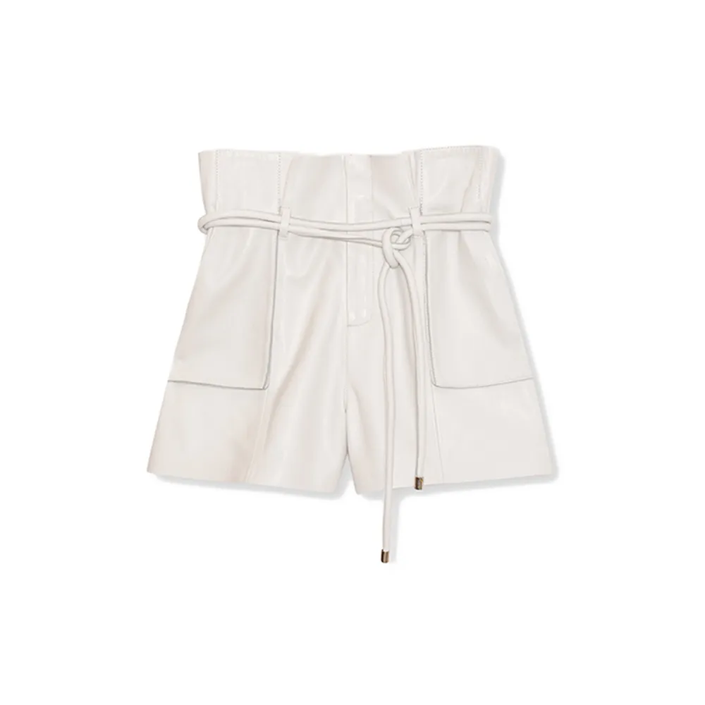 La Rando - Campana Shorts - Pelle di Agnello - Bianco - Pantaloni Artigianali - Pelle di Alta Qualità Luxury
