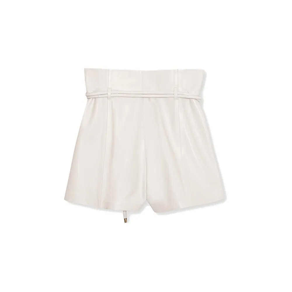 La Rando - Campana Shorts - Pelle di Agnello - Bianco - Pantaloni Artigianali - Pelle di Alta Qualità Luxury