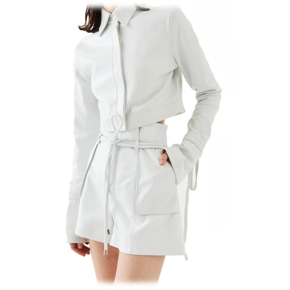 La Rando - Campana Shorts - Pelle di Agnello - Bianco - Pantaloni Artigianali - Pelle di Alta Qualità Luxury