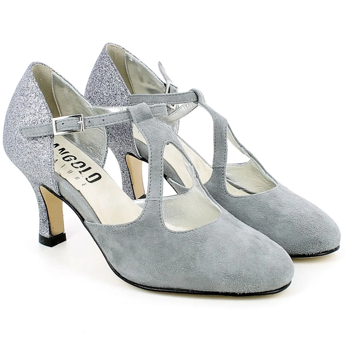 L'Angolo  Scarpa da ballo in camoscio grigio e glitter 