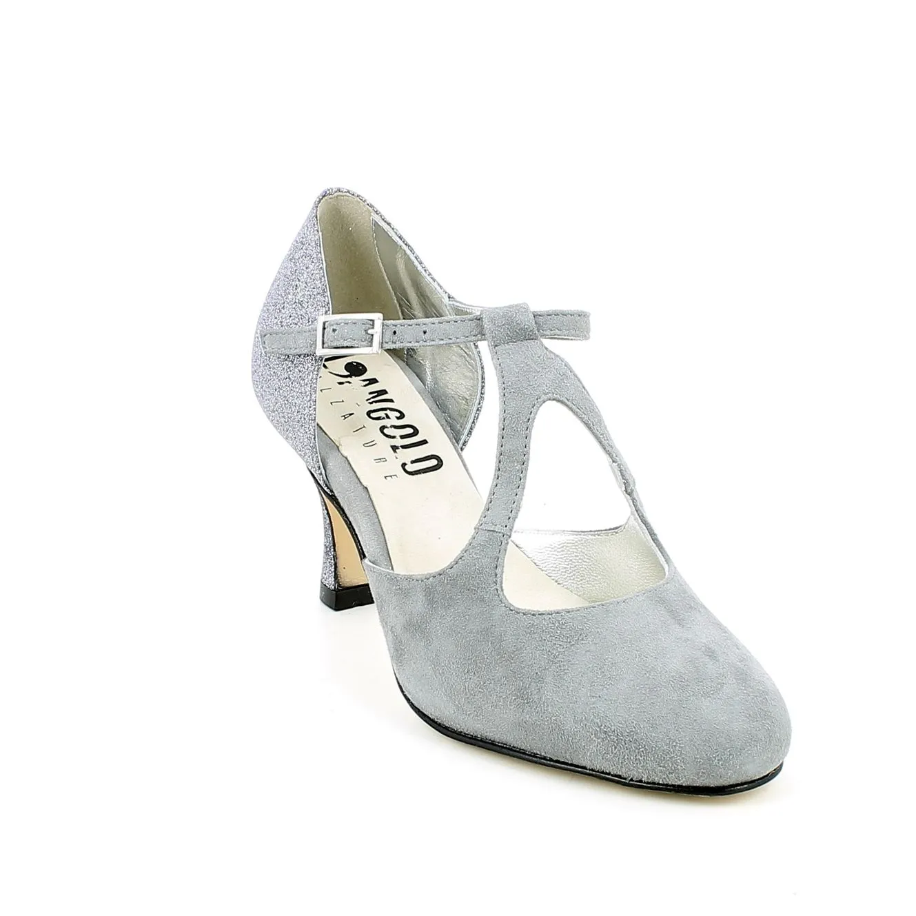 L'Angolo  Scarpa da ballo in camoscio grigio e glitter 