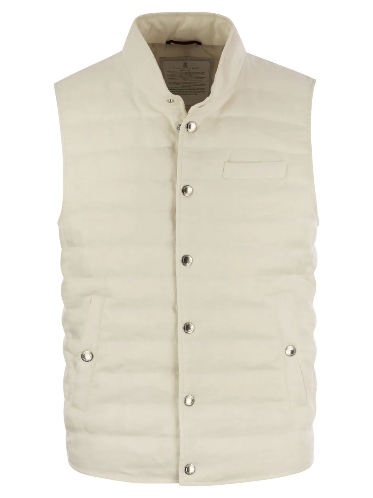 Linen sleeveless down jacket