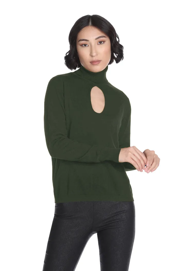 Maglia CIRALS collo alto manica lunga con apertura davanti più spilla gros grain