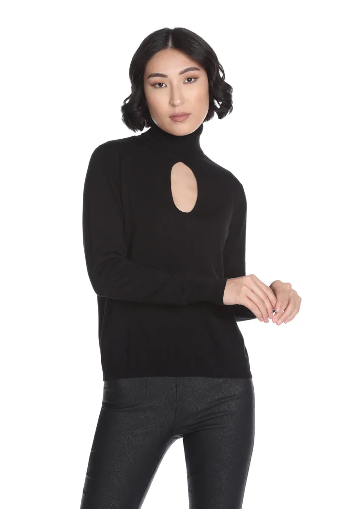 Maglia CIRALS collo alto manica lunga con apertura davanti più spilla gros grain