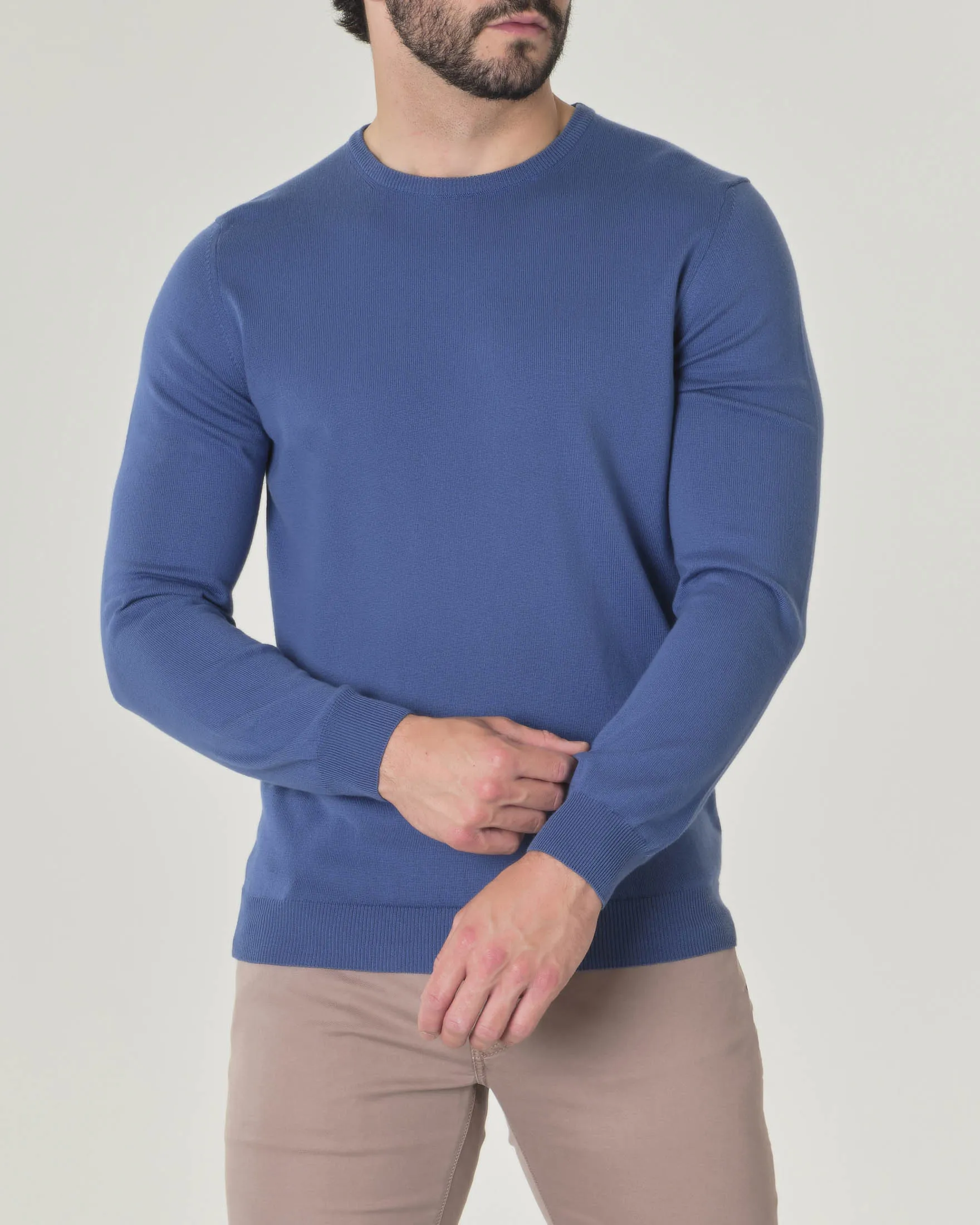 Maglia girocollo avio in puro cotone made in Italy