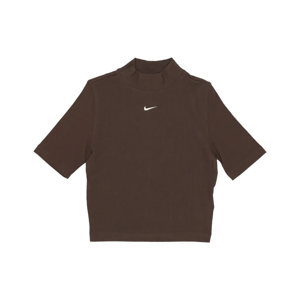 maglietta corta donna w sportswear essentials rib mock top BAROQUE BROWN/SAIL