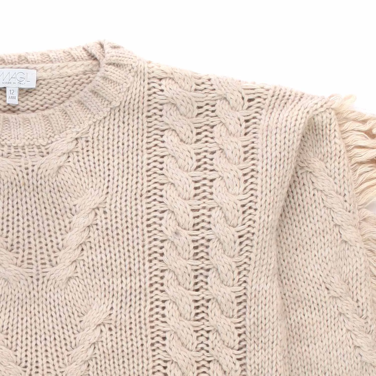 Maglione Beige Con Frange Bambina E Teen