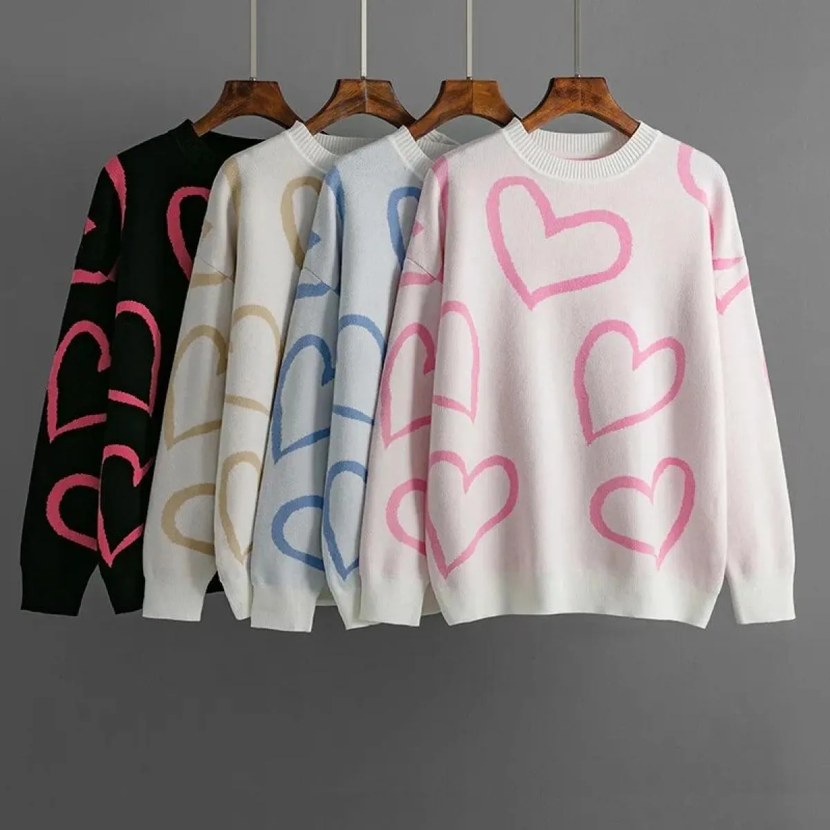 Maglioni da donna 2023 Autunno e inverno nuova moda girocollo maglione color amore maglione pullover ampio