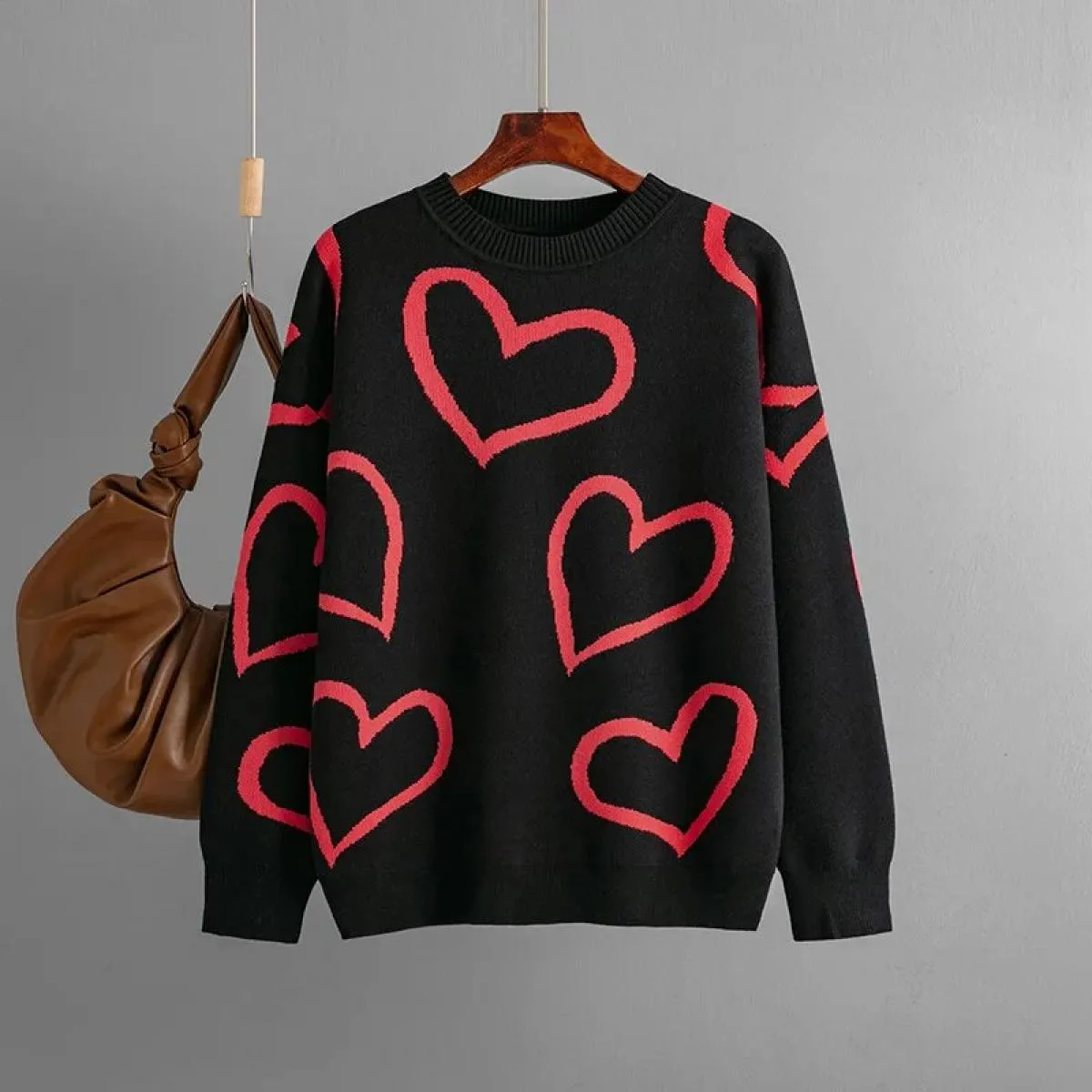 Maglioni da donna 2023 Autunno e inverno nuova moda girocollo maglione color amore maglione pullover ampio