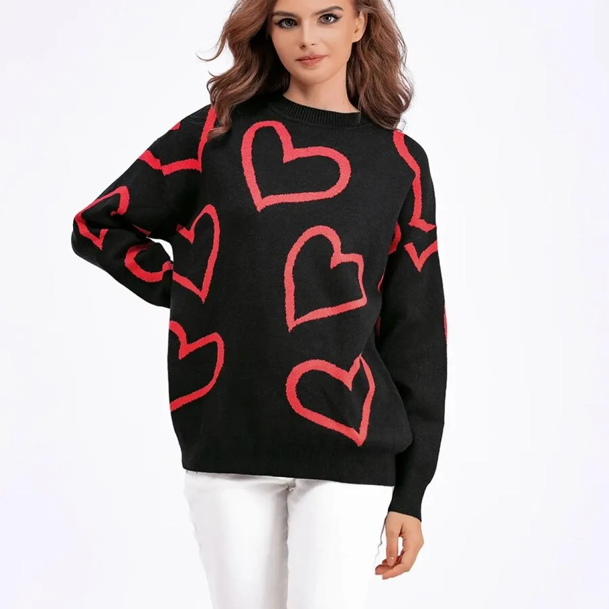 Maglioni da donna 2023 Autunno e inverno nuova moda girocollo maglione color amore maglione pullover ampio