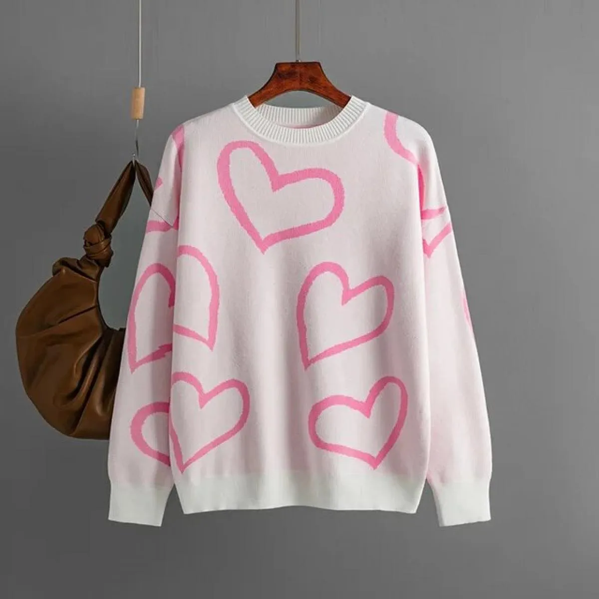 Maglioni da donna 2023 Autunno e inverno nuova moda girocollo maglione color amore maglione pullover ampio