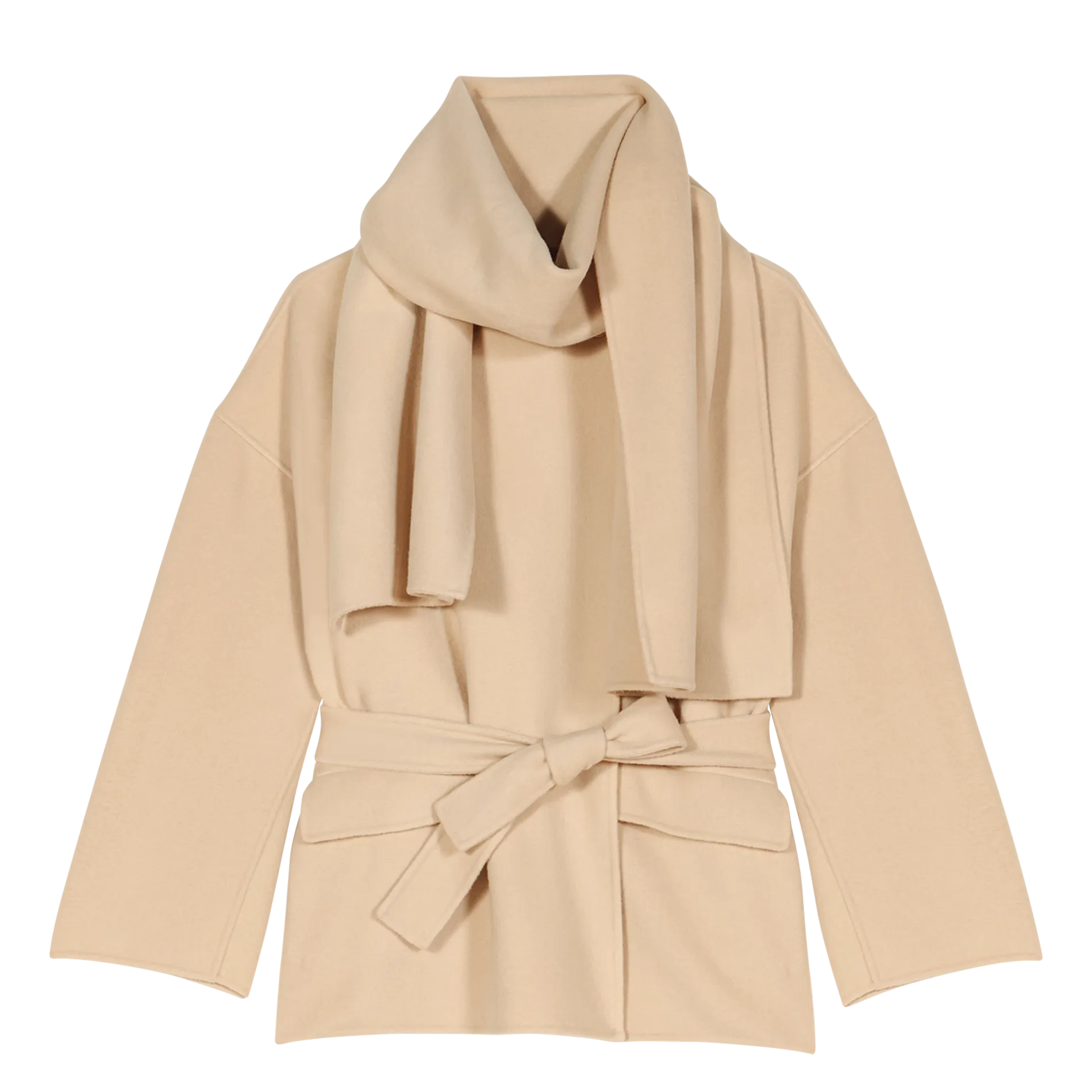  MAJE   Cappotto con sciarpa integrata in misto lana | Beige