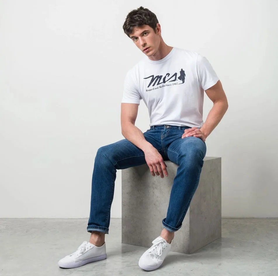 Medium wash stretch jeans mcs regular fit denim