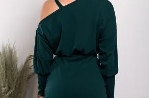 Mini abito elegante con scollo asimmetrico Verrina, verde