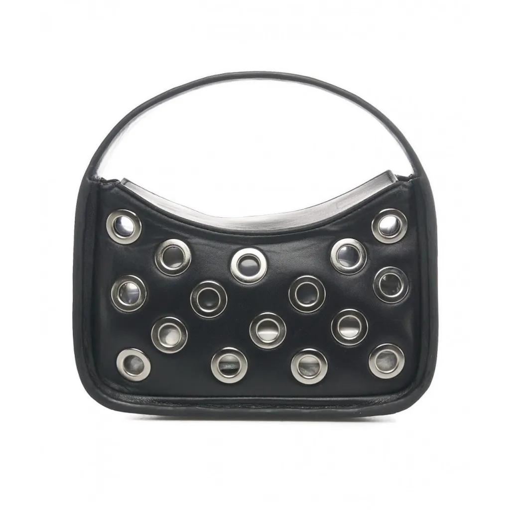 Mini borsa a tracolla con occhielli nero