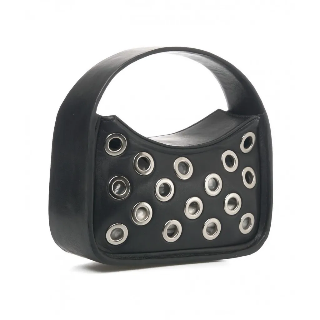 Mini borsa a tracolla con occhielli nero