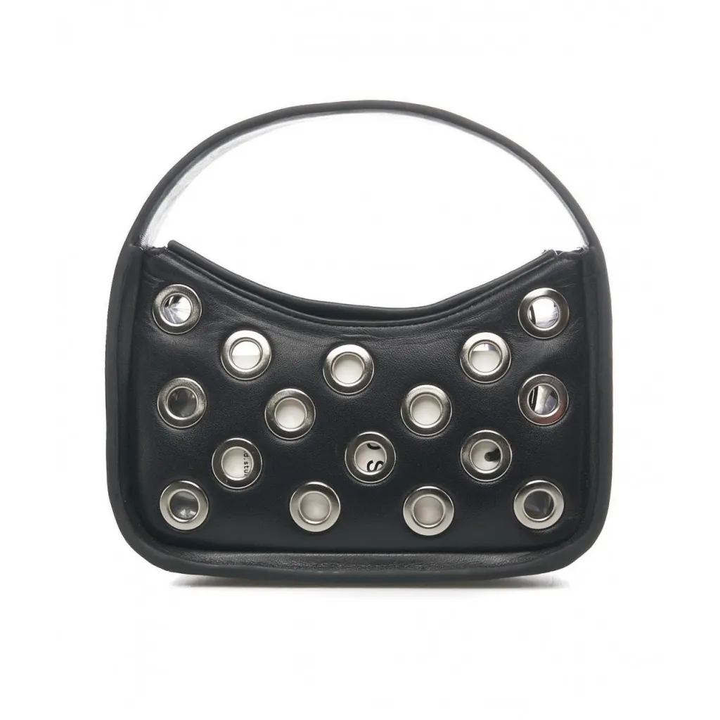 Mini borsa a tracolla con occhielli nero