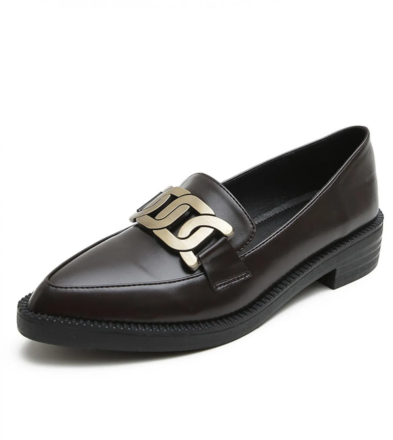 Mocassini Scarpe Donna 2023 New Metal Retro British Style Slothful Small Leather Shoes Flat Scarpe singole da donna Large Size