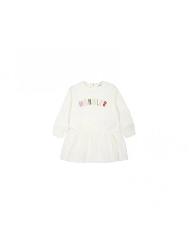 MONCLER     Abito panna in ciniglia con logo cucito Moncler
