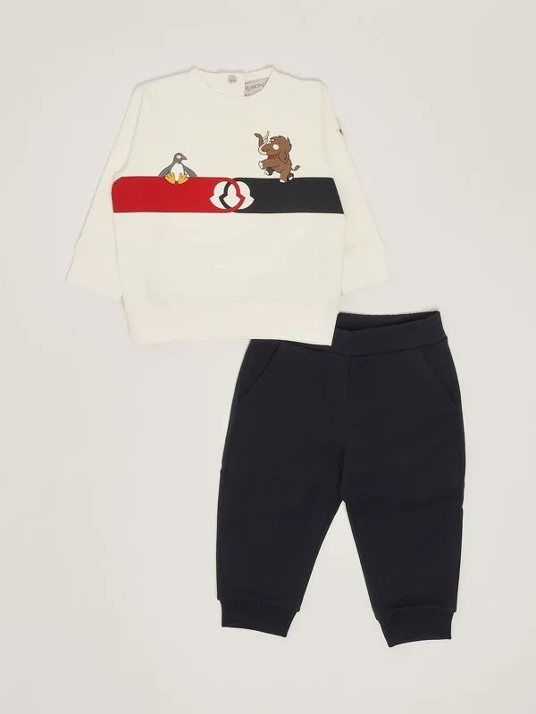 MONCLER  Completo neonato Moncler in cotone stretch Bianco-Blu