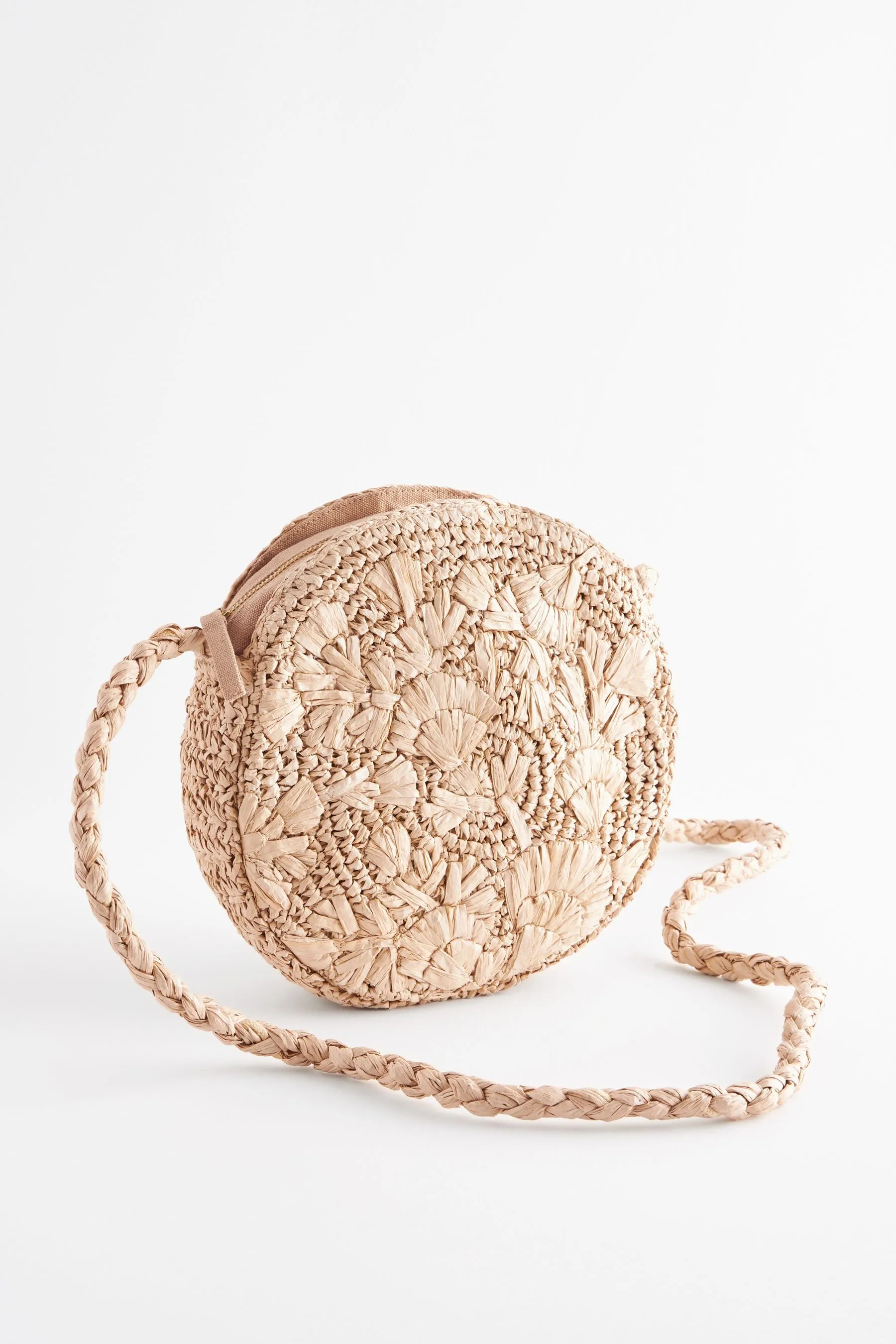 Naturale  - Borsa a tracolla circolare in rafia