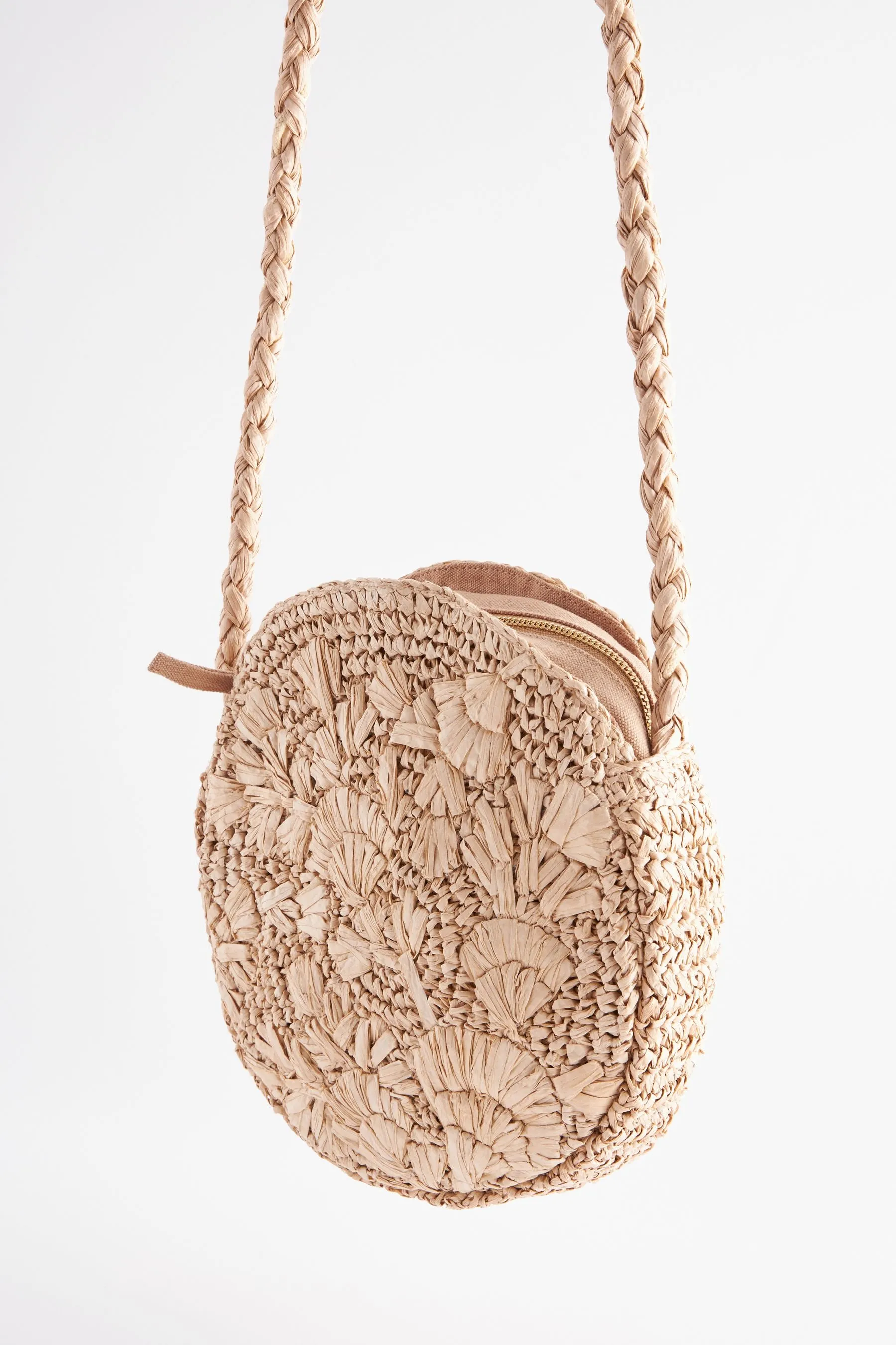 Naturale  - Borsa a tracolla circolare in rafia