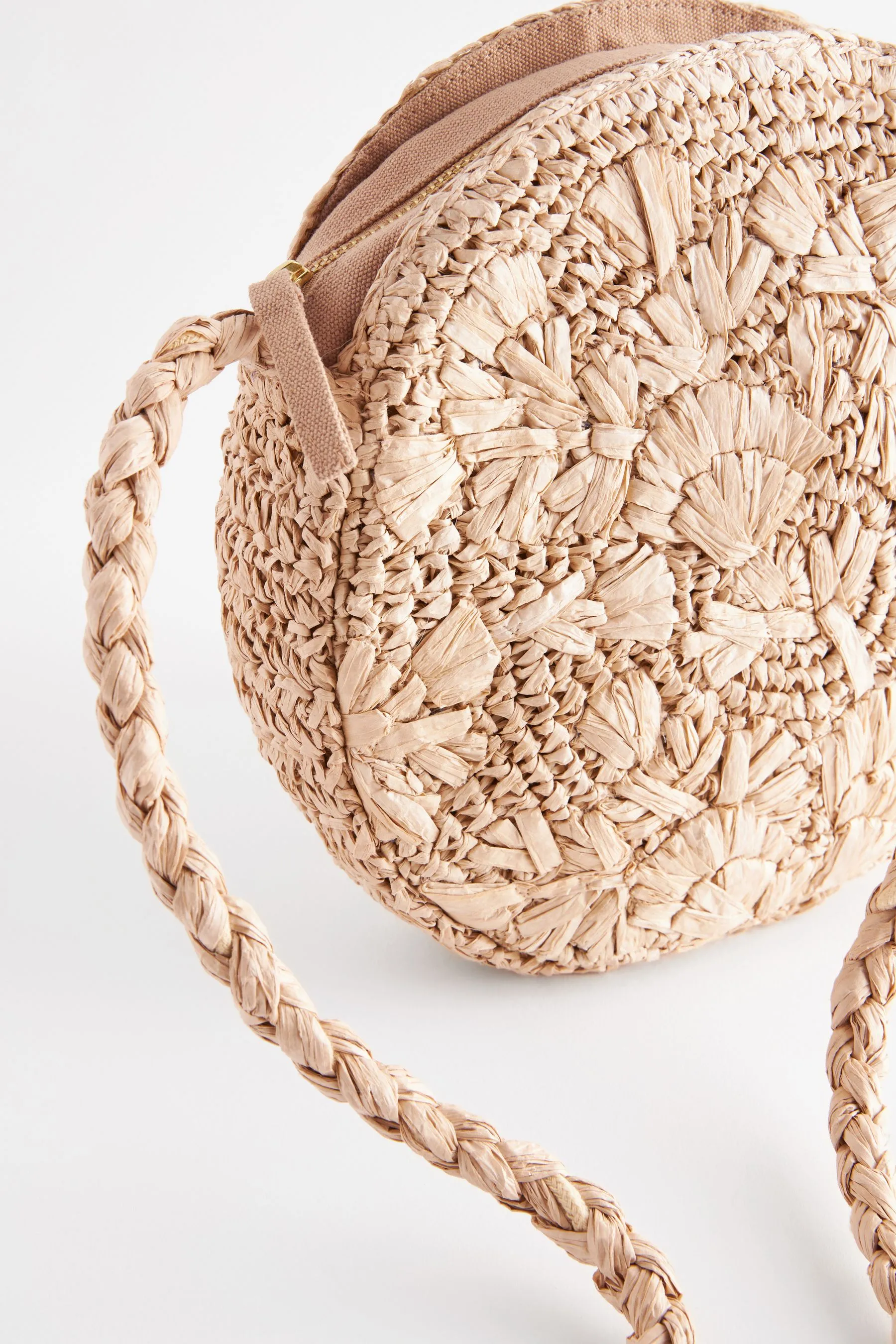 Naturale  - Borsa a tracolla circolare in rafia