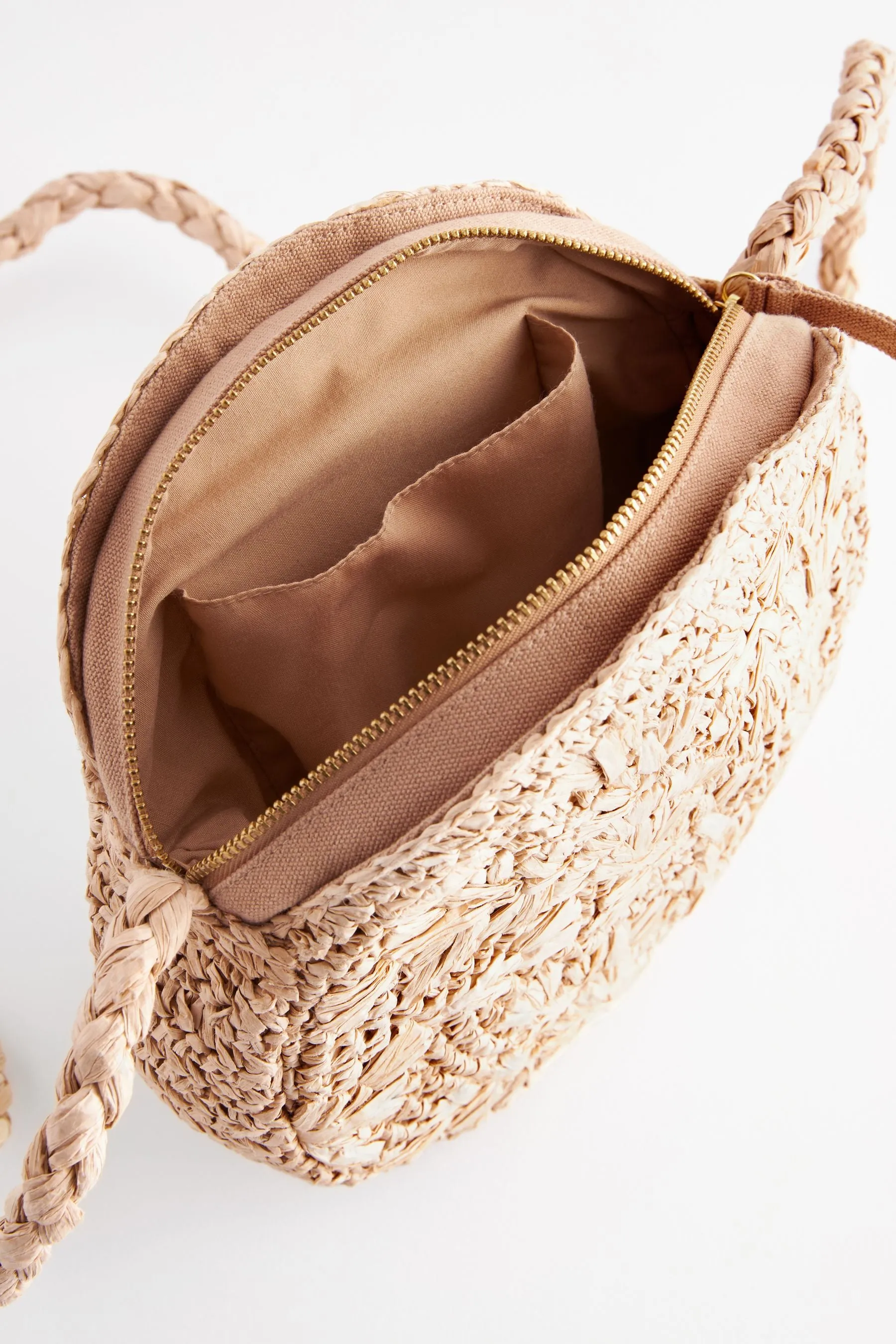 Naturale  - Borsa a tracolla circolare in rafia