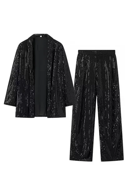 Nero Scintillante Paillettes 2 Pezzi Donna Abiti